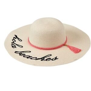 Cream and Pink Wide-Brimmed Sun Hat